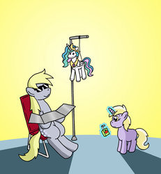 Size: 1024x1107 | Tagged: safe, artist:verycomicrelief, derpy hooves, dinky hooves, princess celestia, g4, catasterism, female, mother and daughter, plushie, sun bathing