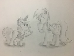 Size: 4032x3024 | Tagged: safe, artist:optic-rainfall, derpy hooves, dinky hooves, g4, equestria's best daughter, female, mailpony, mother and daughter, traditional art