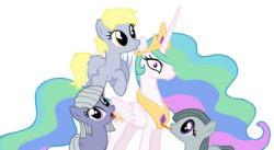 Size: 1000x547 | Tagged: safe, artist:midnightmuffin000, derpy hooves, limestone pie, marble pie, princess celestia, alicorn, earth pony, pegasus, pony, g4, female, mare