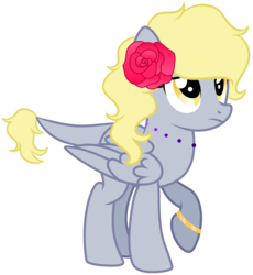 Size: 4324x4704 | Tagged: safe, artist:harleyheartless, derpy hooves, pony, g4, absurd resolution, alternate hairstyle, alternate universe, augmented tail, beautiful, bracelet, female, flower, flower in hair, jewelry, necklace, simple background, solo, tail, transparent background