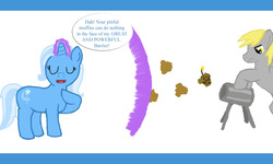 Size: 1000x600 | Tagged: safe, derpy hooves, trixie, g4, food, muffin