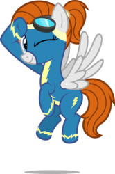 Size: 1270x1911 | Tagged: safe, artist:zacatron94, oc, oc only, oc:sky chase, pegasus, pony, clothes, commission, female, goggles, looking at you, mare, one eye closed, simple background, smiling, transparent background, uniform, wink, wonderbolts uniform