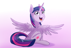 Size: 1024x683 | Tagged: safe, artist:3lorenzo3, twilight sparkle, alicorn, pony, g4, cute, female, looking back, mare, open mouth, rear view, smiling, solo, twiabetes, twilight sparkle (alicorn)