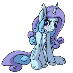 Size: 1456x1456 | Tagged: safe, artist:witchtaunter, oc, oc only, oc:wavebud, pony, unicorn, angry, blushing, ear fluff, female, fluffy, mare, scrunchy face, simple background, solo, transparent background