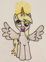 Size: 480x648 | Tagged: safe, artist:sunflower2016, derpy hooves, alicorn, pony, g4, alicornified, derpicorn, female, race swap, solo, traditional art