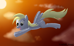 Size: 1280x800 | Tagged: safe, artist:kostarmax, derpy hooves, g4, flying
