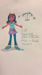 Size: 675x1200 | Tagged: safe, artist:chris chan, oc, oc only, oc:miss night star, equestria girls, g4, chris chan, crappy art, equestria girls-ified, ponied up, solo, third eye, traditional art
