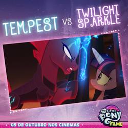 Size: 1200x1200 | Tagged: safe, screencap, tempest shadow, twilight sparkle, alicorn, pony, g4, my little pony: the movie, fight, lightning, portuguese, twilight sparkle (alicorn)