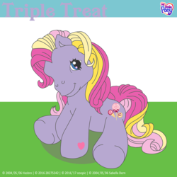 Size: 2517x2517 | Tagged: safe, artist:shejiyuansu, triple treat, earth pony, pony, g3, high res, looking at you, simple background, sitting, transparent background, updated image
