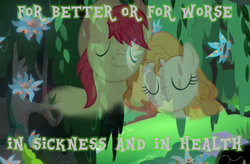 Size: 1002x656 | Tagged: safe, edit, edited screencap, screencap, bright mac, pear butter, earth pony, pony, a health of information, g4, the perfect pear, feels, female, hat, implied death, male, mare, ship:brightbutter, shipping, stallion, straight, swamp fever, swamp fever plant