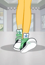 Size: 313x450 | Tagged: safe, screencap, sunset shimmer, sweet leaf, eqg summertime shorts, equestria girls, g4, good vibes, animated, background human, converse, female, gif, legs, pictures of legs, sexy, shoes, sneakers, solo, stayin alive, sunset sushi