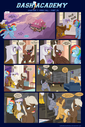 Size: 1248x1842 | Tagged: safe, artist:sorcerushorserus, dumbbell, gilda, hoops, quarterback, rainbow dash, griffon, pegasus, pony, comic:dash academy, g4, air hockey, basement, comic, female, male, mare, stallion