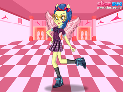 Size: 800x600 | Tagged: safe, artist:user15432, indigo zap, human, equestria girls, g4, my little pony equestria girls: friendship games, clothes, crystal prep academy, crystal prep academy uniform, crystal prep shadowbolts, female, glasses, hasbro, hasbro studios, humanized, pegasus wings, ponied up, pony ears, school uniform, solo, starsue, winged humanization, wings