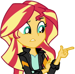 Size: 706x691 | Tagged: safe, artist:fella, sunset shimmer, equestria girls, friendship games, g4, clothes, female, jacket, leather jacket, pointing, simple background, solo, transparent background