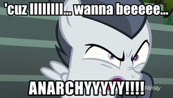 Size: 1920x1080 | Tagged: safe, edit, edited screencap, screencap, rumble, pegasus, pony, g4, marks and recreation, anarchy, angry, colt, image macro, male, meme, sex pistols, solo