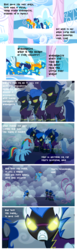 Size: 1360x4400 | Tagged: safe, edit, edited screencap, screencap, descent, misty fly, nightshade, rainbow dash, soarin', spitfire, pegasus, pony, friendship is magic, g4, sonic rainboom (episode), clothes, costume, glowing eyes, parody, screencap comic, shadowbolts, shadowbolts costume, song, tenacious d, text, wonderbolts