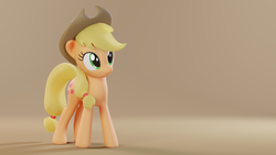 Size: 3840x2160 | Tagged: safe, alternate version, artist:therealdjthed, applejack, earth pony, pony, g4, 3d, 3d model, blender, blender cycles, cycles render, female, high res, mare, model:djthed, simple background, smiling, solo, wallpaper