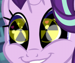 Size: 600x504 | Tagged: safe, edit, edited screencap, screencap, starlight glimmer, pony, unicorn, equestria girls, equestria girls specials, g4, mirror magic, animated, female, gif, glimmie, ionizing radiation warning symbol, radioactive, solo, this will end in communism, this will end in gulag