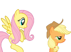 Size: 550x400 | Tagged: safe, artist:twitchy-tremor, applejack, fluttershy, g4, angry, animated, female, gif, hat, neck, test