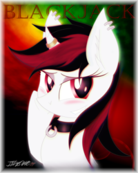 Size: 3294x4116 | Tagged: safe, artist:iflysna94, oc, oc only, oc:blackjack, pony, unicorn, fallout equestria, fallout equestria: project horizons, collar, ear piercing, female, high res, horn, horn ring, mare, piercing, signature, solo