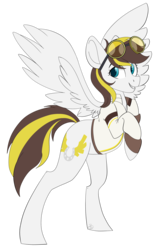 Size: 1710x2777 | Tagged: safe, artist:beashay, oc, oc only, oc:ruffian, pegasus, pony, clothes, female, goggles, mare, rearing, shirt, simple background, solo, transparent background