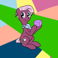 Size: 2500x2500 | Tagged: safe, artist:bennimarru, jasmine leaf, earth pony, pony, g4, 30 minute art challenge, box, clothes, female, flat colors, food, high res, hoof hold, mare, scarf, simple background, solo, tea