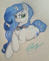 Size: 1261x1582 | Tagged: safe, artist:gleamydreams, oc, oc only, oc:gleamy, pony, unicorn, female, solo, traditional art