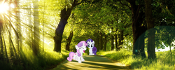 Size: 2560x1024 | Tagged: safe, artist:potato22, rarity, sweetie belle, pony, unicorn, g4, duo, female, irl, jumping, photo, ponies in real life, sisters