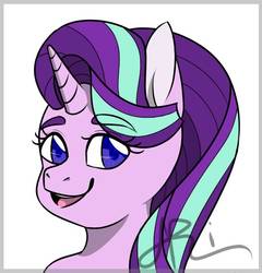 Size: 633x659 | Tagged: safe, artist:ariryuzaki, starlight glimmer, pony, unicorn, g4, bust, eyebrows, female, portrait, smiling, solo