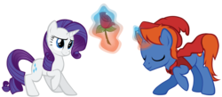 Size: 4708x2055 | Tagged: safe, artist:petraea, rarity, oc, pony, unicorn, g4, canon x oc, clothes, flower, hat, high res, magic, male, rose, simple background, stallion, transparent background