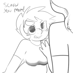 Size: 500x500 | Tagged: safe, artist:mt, oc, oc only, oc:femanon, oc:trimmings, human, satyr, female, fight, mother and daughter, offspring, parent:snips