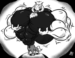 Size: 3300x2550 | Tagged: safe, artist:atmanryu, lord tirek, centaur, g4, growth, high res, hyper, hyper muscle, imminent popping, macro, male, monochrome, muscle expansion, muscle growth, muscles, near bursting, overdeveloped muscles, planet, solo