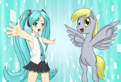 Size: 1920x1302 | Tagged: safe, artist:aethersly, derpy hooves, g4, crossover, hatsune miku, vocaloid