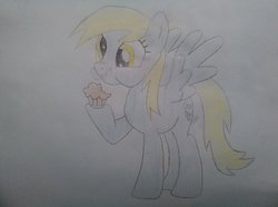 Size: 1024x761 | Tagged: safe, artist:cyropike, derpy hooves, g4, female, food, muffin, solo, traditional art