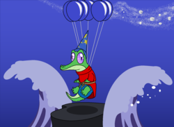 Size: 1024x750 | Tagged: safe, artist:author92, gummy, alligator, g4, balloon, clothes, costume, disney, fantasia, funny, hat, pet, stars, the sorcerer's apprentice, wave, wizard, wizard hat