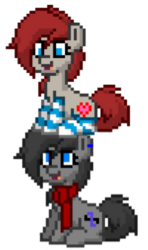 Size: 366x618 | Tagged: safe, oc, oc only, oc:kenos, oc:ponepony, pony, pony town, clothes, cute, elf on the shelf, inside joke, looking at each other, scarf, socks, striped socks