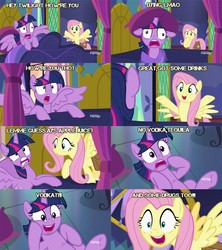 Size: 960x1080 | Tagged: safe, fluttershy, twilight sparkle, alicorn, pony, a health of information, g4, alcohol, drugs, screencap comic, twilight sparkle (alicorn), vodka