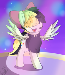 Size: 3160x3600 | Tagged: safe, artist:sugarwings-art, songbird serenade, pegasus, pony, g4, my little pony: the movie, female, hair over eyes, headworn microphone, high res, microphone, singing, solo, stage