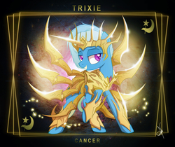 Size: 3840x3232 | Tagged: safe, artist:zidanemina, trixie, pony, unicorn, g4, armor, cancer (horoscope), crossover, female, high res, manga, mare, raised hoof, saint seiya, solo, zodiac