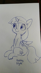 Size: 4160x2340 | Tagged: safe, artist:tjpones, twilight sparkle, alicorn, pony, g4, ear fluff, female, lineart, monochrome, sitting, solo, style emulation, traditional art, twilight sparkle (alicorn)