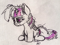 Size: 2184x1639 | Tagged: safe, artist:binkyt11, derpibooru exclusive, twilight sparkle, alicorn, pony, g4, bags under eyes, chibi, female, mare, messy mane, messy tail, sleep deprivation, solo, tired, traditional art, twilight sparkle (alicorn)