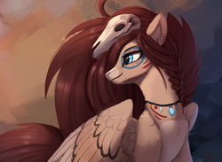 Size: 1000x732 | Tagged: safe, artist:rodrigues404, oc, oc only, oc:ondrea, pegasus, pony, bodypaint, female, looking back, mare, requested art, skull, solo