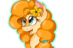 Size: 1084x720 | Tagged: safe, artist:sweetkllrvane, pear butter, earth pony, pony, g4, the perfect pear, female, mare, open mouth, signature, solo