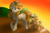 Size: 1084x720 | Tagged: safe, artist:sweetkllrvane, applejack, pear butter, earth pony, pony, g4, female, filly, flower, flower in hair, like mother like daughter, like parent like child, looking back, mare, mother and daughter, signature