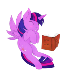 Size: 1280x1280 | Tagged: safe, artist:charrez, twilight sparkle, alicorn, pony, g4, blinking, book, female, flying, horn, looking at you, simple background, smiling, solo, transparent background, twilight sparkle (alicorn), wings