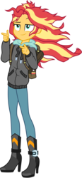Size: 4795x10309 | Tagged: safe, artist:pirill, sunset shimmer, equestria girls, g4, monday blues, my little pony equestria girls: summertime shorts, .ai available, absurd resolution, backpack, boots, clothes, coat, female, finger gun, finger guns, high heel boots, majestic as fuck, messy hair, pants, shoes, simple background, solo, transparent background, vector