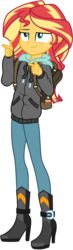Size: 3000x10310 | Tagged: safe, alternate version, artist:pirill, sunset shimmer, eqg summertime shorts, equestria girls, g4, monday blues, .ai available, absurd resolution, backpack, boots, clothes, coat, female, finger gun, finger guns, high heel boots, pants, shoes, simple background, smiling, solo, transparent background, vector