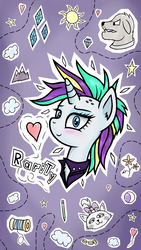 Size: 720x1280 | Tagged: safe, artist:wellfugzee, rarity, pony, unicorn, g4, alternate hairstyle, blushing, bust, chest fluff, drawing, female, mare, phone wallpaper, punk, raripunk, smiling, solo
