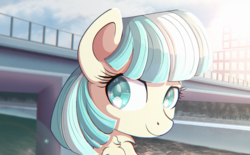 Size: 1889x1174 | Tagged: safe, artist:anonbelle, coco pommel, earth pony, pony, g4, chest fluff, chromatic aberration, cocobetes, cute, female, lens flare, mare, smiling, solo