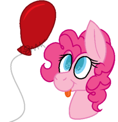Size: 408x420 | Tagged: safe, artist:1-800-mad-king, pinkie pie, g4, balloon, cute, diapinkes, female, simple background, solo, starry eyes, tongue out, transparent background, wingding eyes